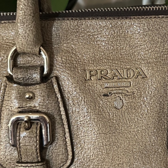 Authentic Prada Brown Cervo Lux Nudo Sparkle Leather Boston Bag. - Picture 7 of 16